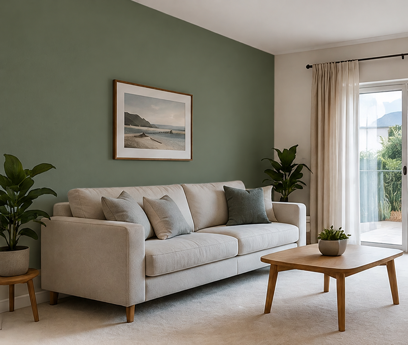 Green feature wall concept generated from the original room image